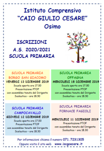 VOLANTINO iscrizioni 2020-2021, presentazione PTOF e open day - primaria